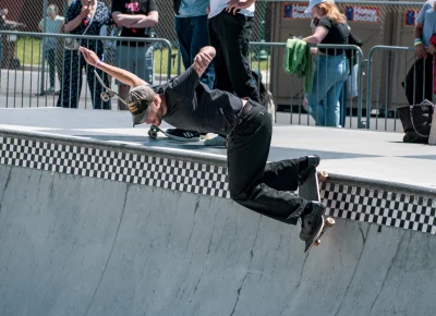 A skater competes in the SkullCandy Crusher Cup at Kilby Block Party.