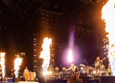 Flames exploding all over the stage as Cage the Elephant is playing on stage in Salt Lake City. Photo: @lmsorenson