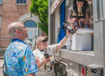 The Brewstillery crew helps assist with the hand off of all spirits for the event. Photo: Talyn Behzad.