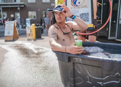 Sometimes a single beer doesn’t do the trick, so the quickest way to cool off is in an ice bath. Photo: Talyn Behzad.