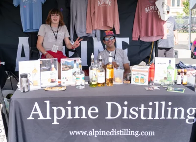 (Left to right, Alyx and Aiden) What is cooler than Joy Divison-style Alpine Distilling shirts? On this summer day, their drinks but the shirts came in a close second. Photo: Chay Mosqueda.