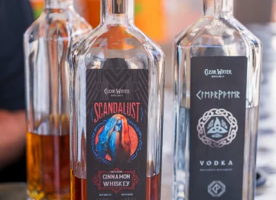 Cinnamon and regular whiskey as well as vodka, from Clear City Distillery. Photo: Chay Mosqueda.
