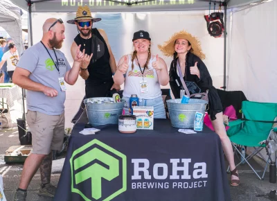 (From left to right, Campy, “Value Pack”, Kaedyn, and Jessica) RoHa brewing had a long line and fun tent that was laughing well before this photo was taken. Photo: Chay Mosqueda.