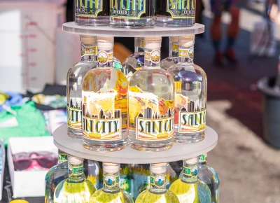 The SLC Vodka pyramid including their Gin at the bottom, Peach Vodka in the middle, and Espresso Vodka on top. Photo: Chay Mosqueda.