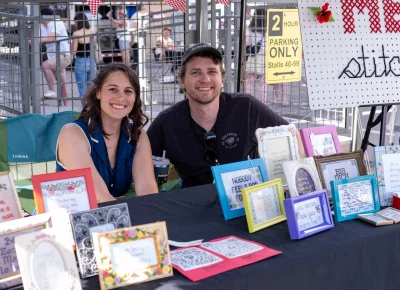 Maren Holmes and Andrew Lutes of Meh Stitching had quirky crafts for sale. Photo: Brayden Salisbury.