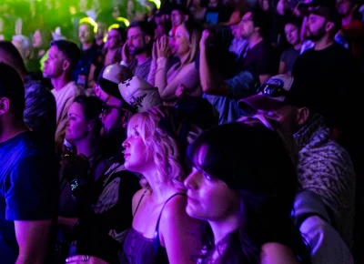 Tycho's electric energy keeps the crowd engaged. Photo: Derek Brad.