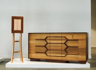 The Hexagon Dresser and Sapele Cabinet On Stand created by Ethan Jacobson.