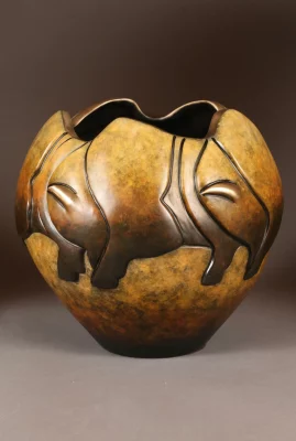 "Buffalo," a limited edition bronze pottery vessel by Pahponee. 