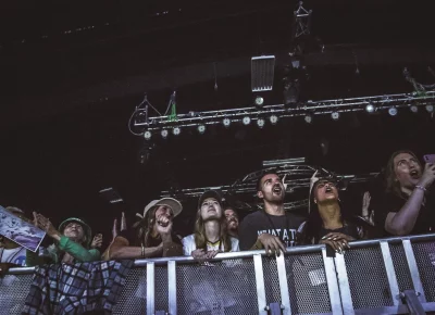 The crowd looks up at Judah and the Lion as they play at the Union.