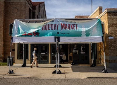 Holiday Market signage offers a warm welcome. Photo: Derek Brad.