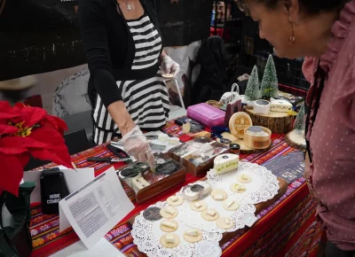 Holiday Market even has artisan cheese for sampling. Photo: Evan Hancock.