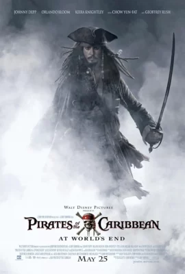 A poster of Jack Sparrow emerging from fog.